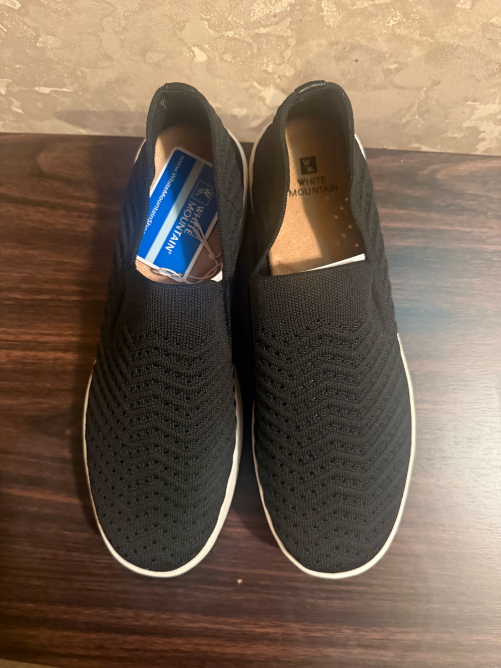 White Mountain Black Knit Slip-On Sneakers with White Sole - 11M. New.